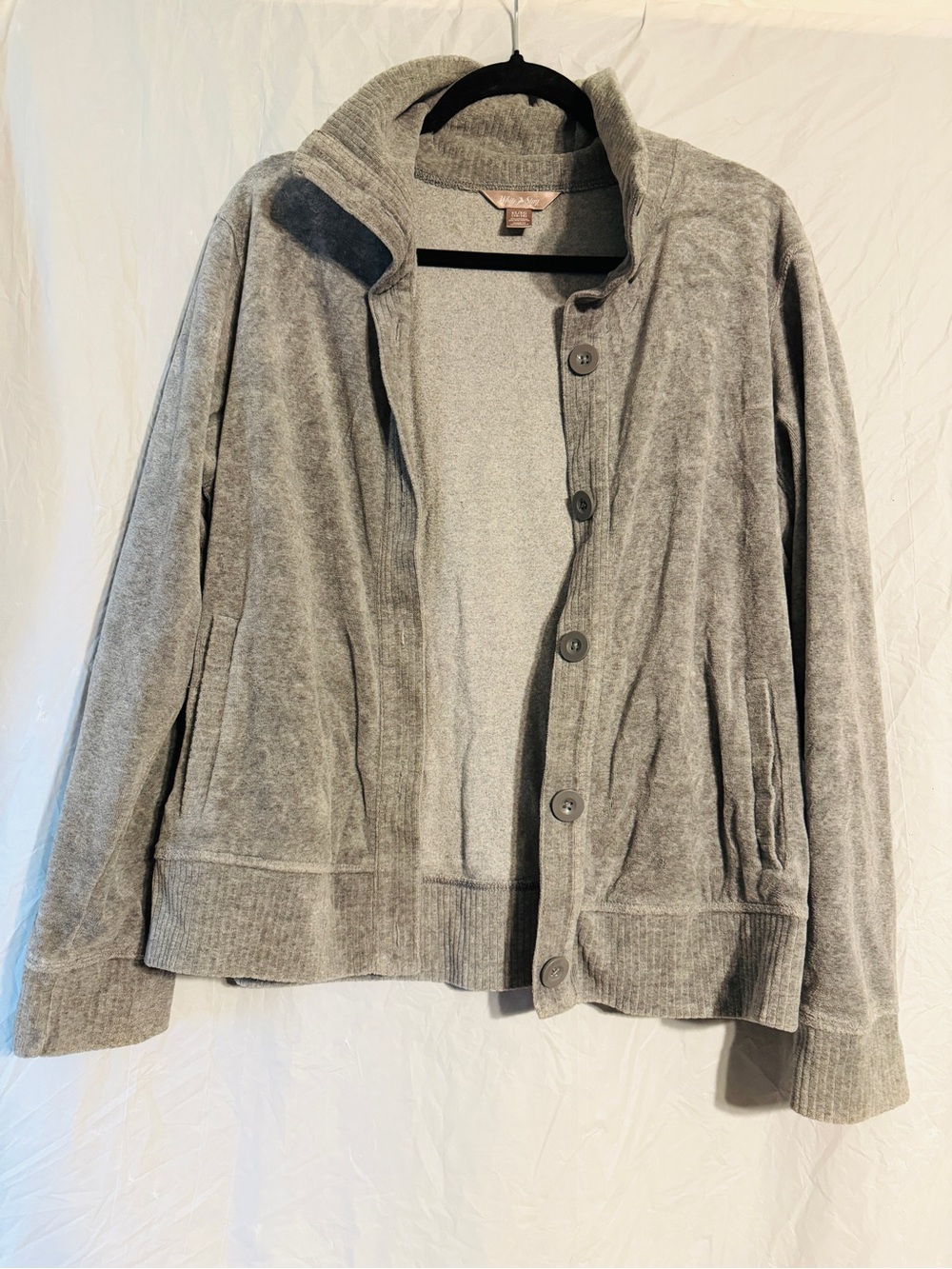 White Stag Women’s XL 16-18 Gray Velour Button Front Jacket Mock Neck